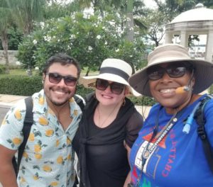 Thumbnail image of tour guide Deborah and guests at the Codd Monument in Bridgetown, marking the end of a memorable historical tour.