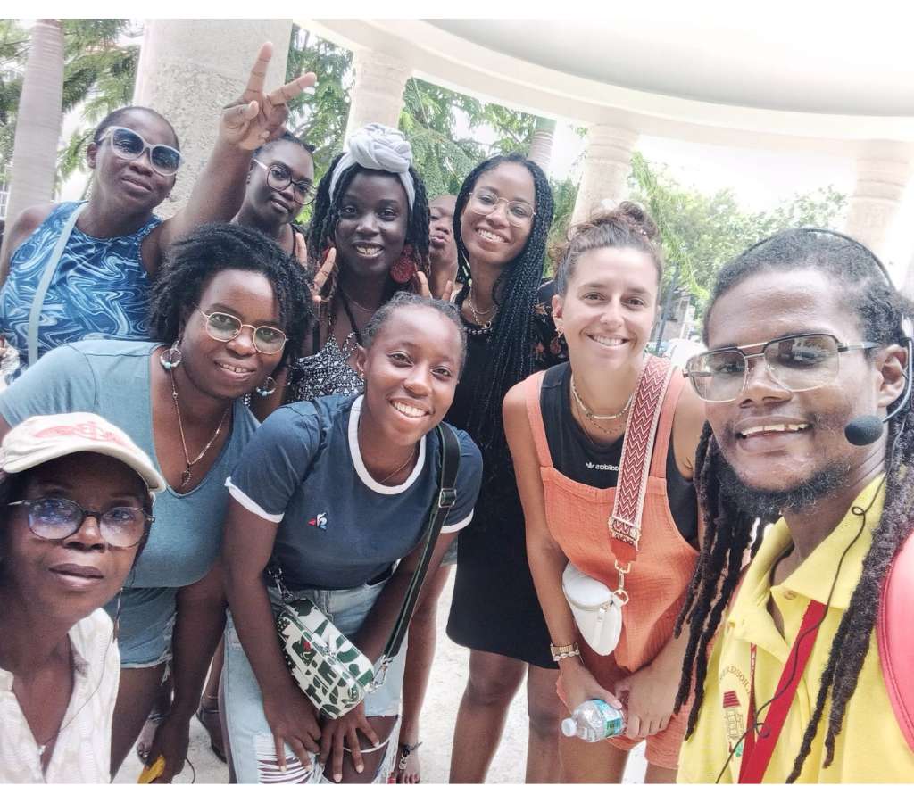 Tour guide and group conclude a captivating walking tour with Chattel House Audio Tours Inc, specialists in Barbados' history and culture
